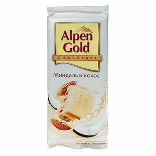 Шоколад Alpen Gold белый, миндаль и кокос, 90г.