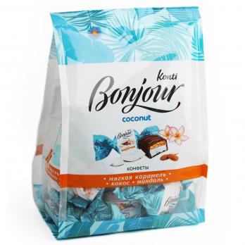 Конфеты BONJOUR Coconut мягкая карамель, кокос, миндаль. Conti, 500гр.