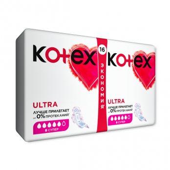 Прокладки KOTEX ULTRA SOFT, 5 капель, 16шт.